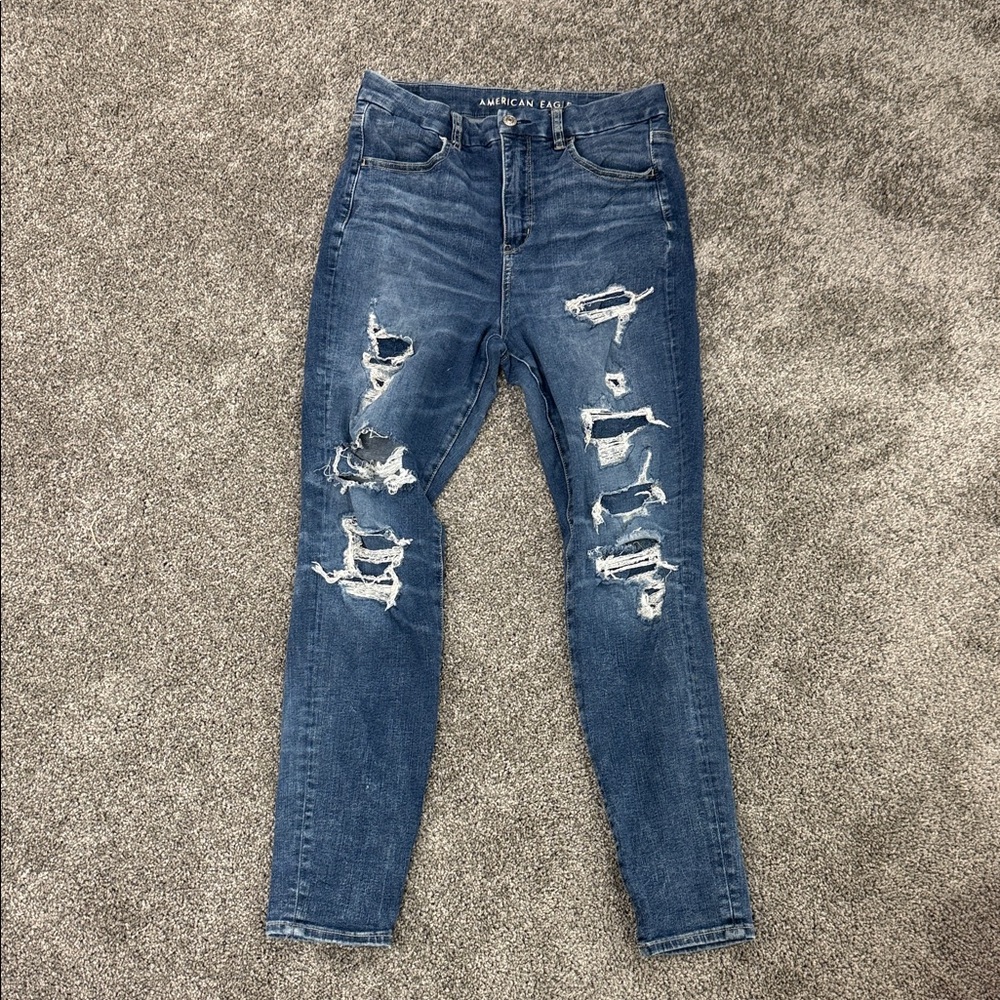 American Eagle Outfitters Women's High Rise Distressed Blue Jeans